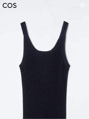 COS RIBBED CASHMERE-SILK TANK TOP in NAVY Size Small